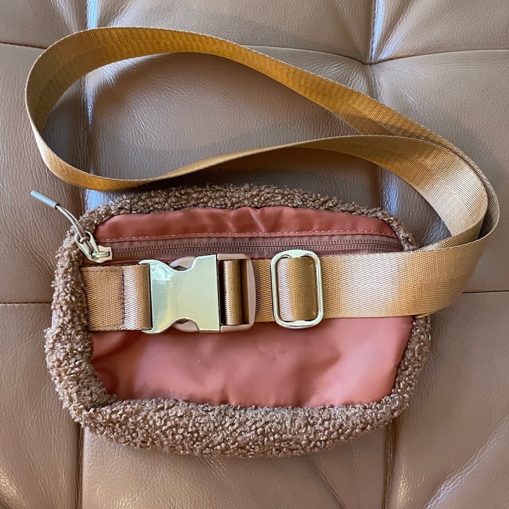 EUC • Caramel Brown Sherpa Belt Bag/Crossbody Bag. Measurements in pictures. - Picture 2 of 10